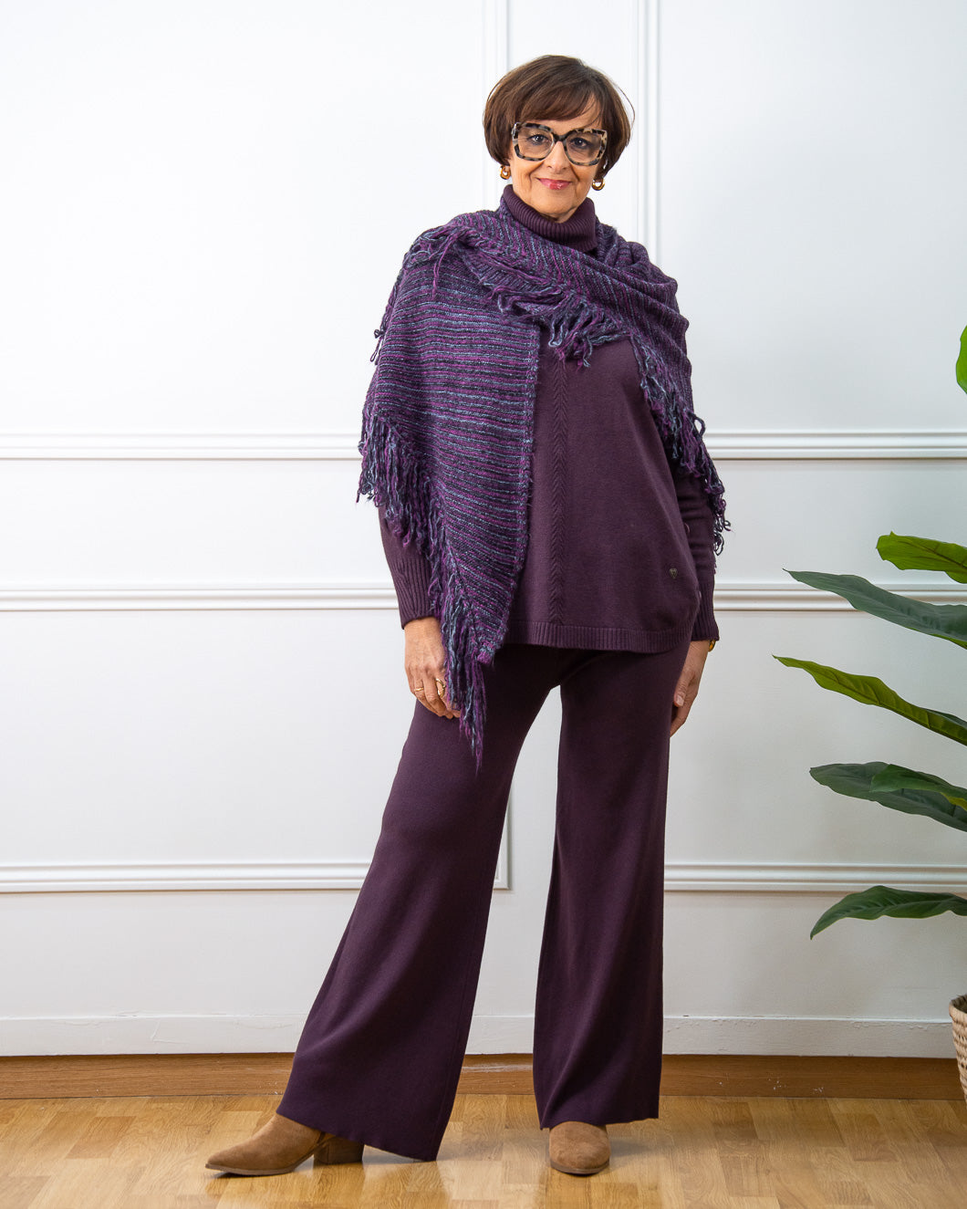 PONCHO FLECOS BERENJENA