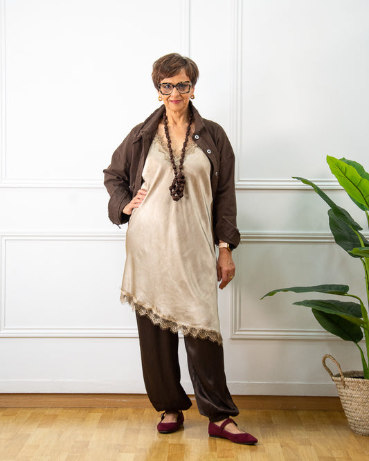 VESTIDO LENCERO CAMEL