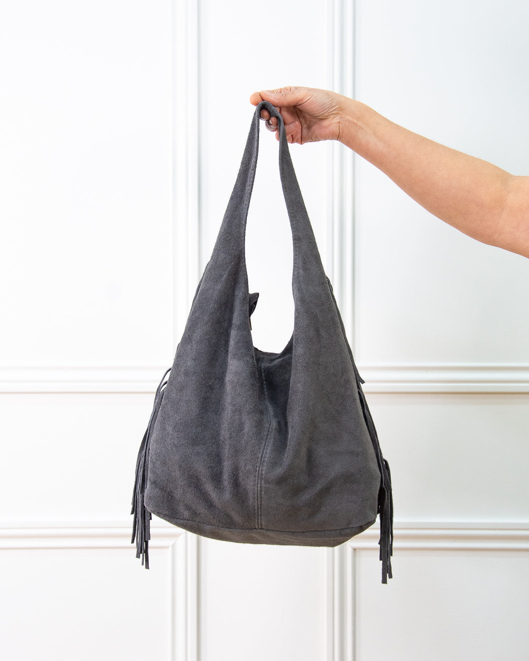 BOLSO GÓNDOLA FLECOS GRIS