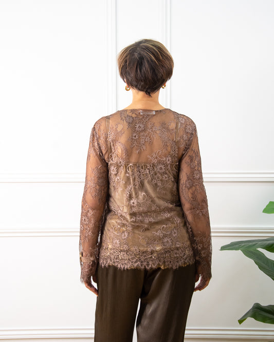 CAMISETA ENCAJE MARRÓN