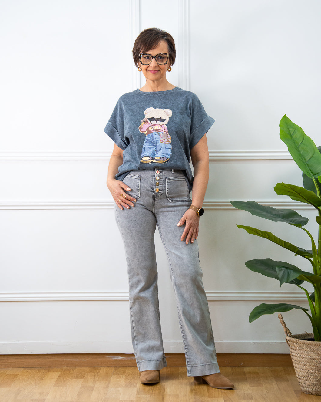 PANTALÓN BOTONES LASER GRIS