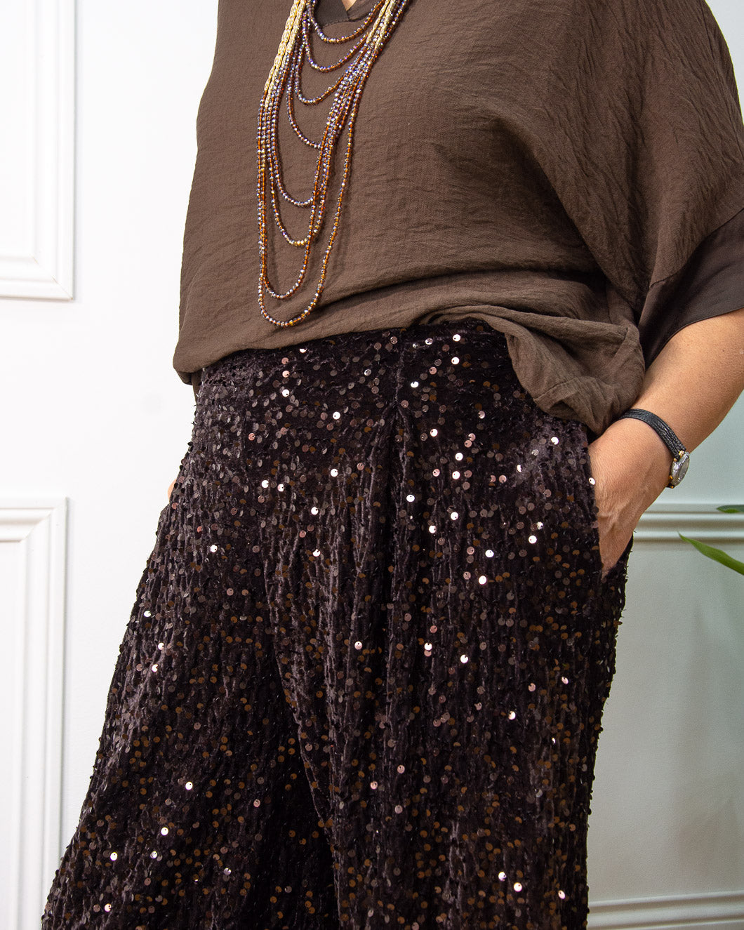 BOMBACHO LENTEJUELAS MARRÓN