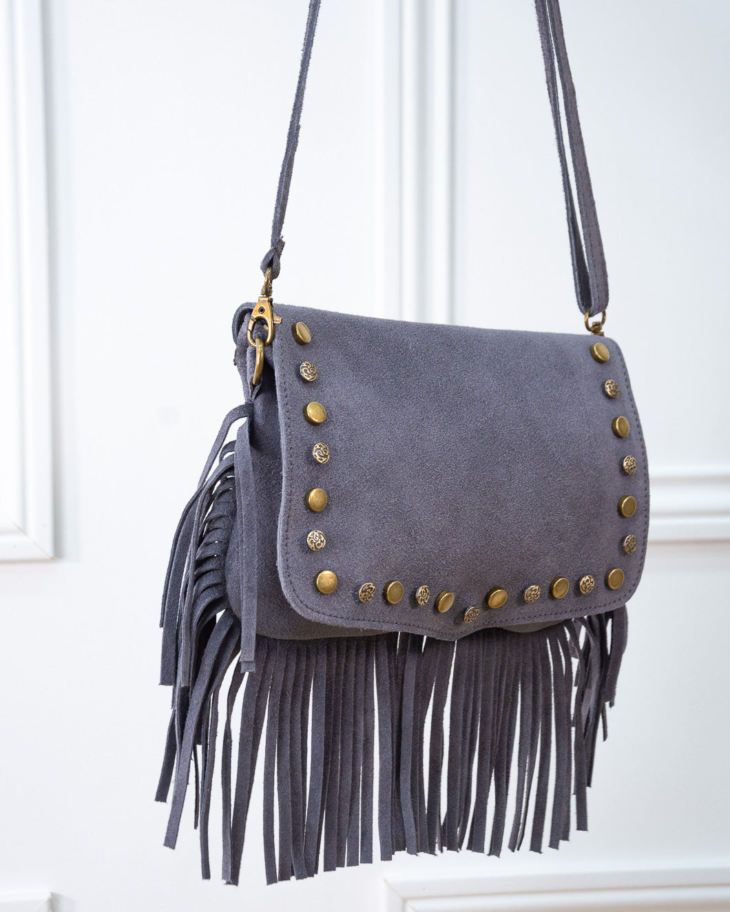BOLSO FLECOS TACHAS GRIS
