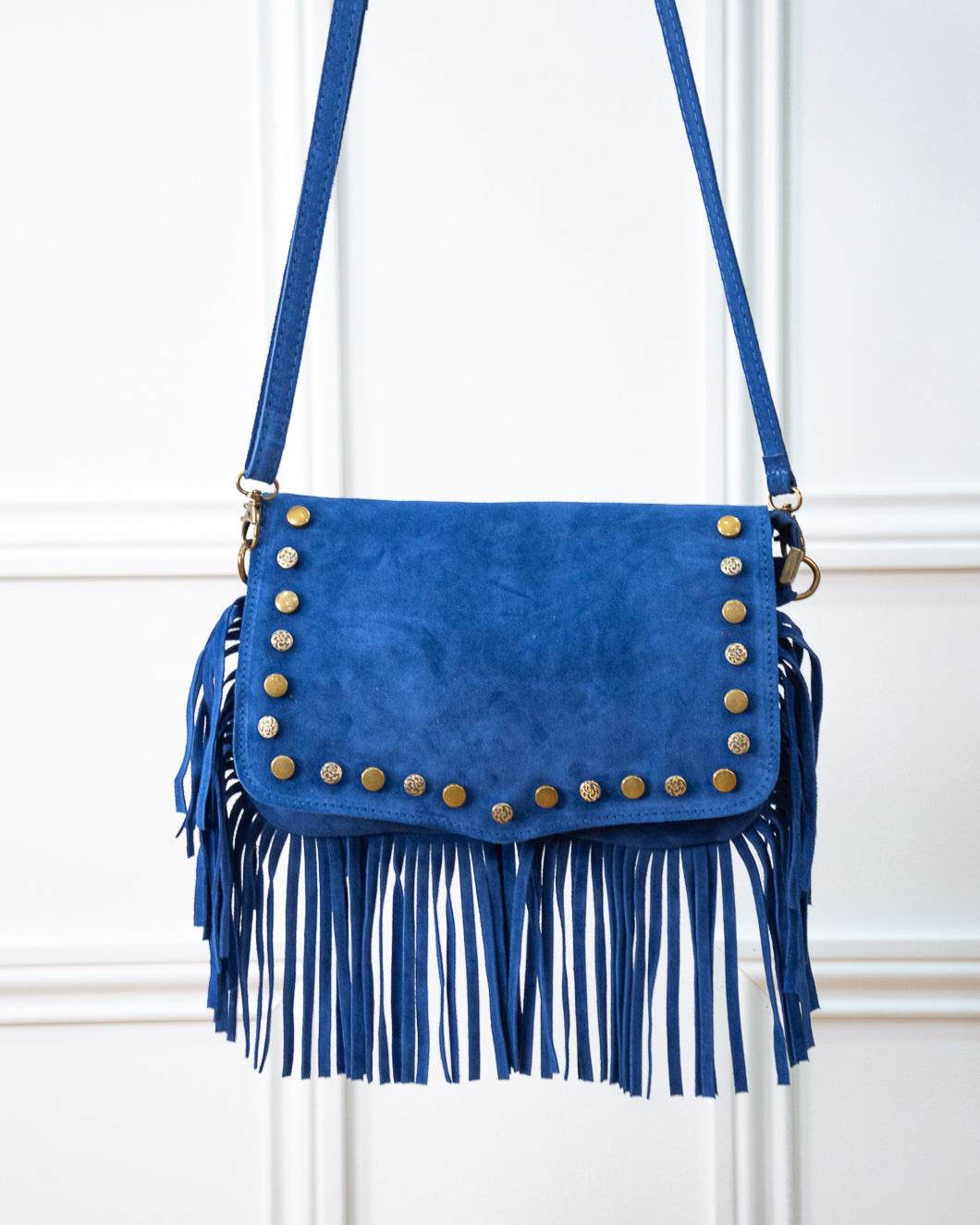 BOLSO FLECOS TACHAS AZUL