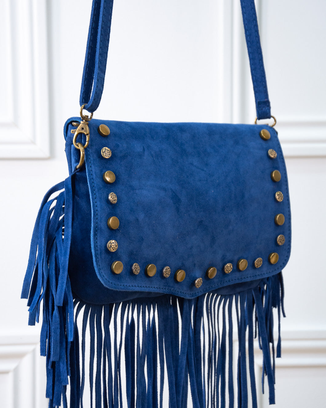 BOLSO FLECOS TACHAS AZUL