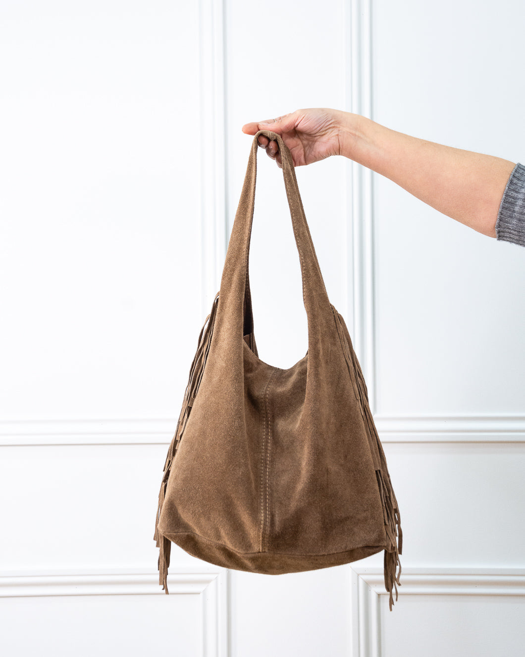 BOLSO GÓNDOLA FLECOS TAUPE