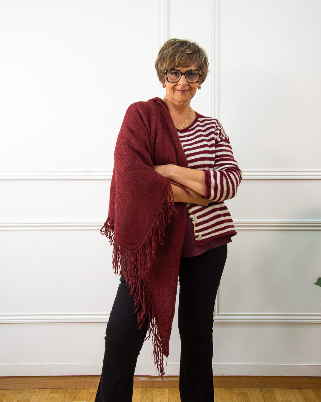 PONCHO FLECOS GRANATE