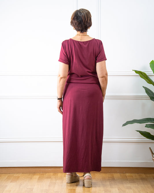 VESTIDO NUDO GRANATE