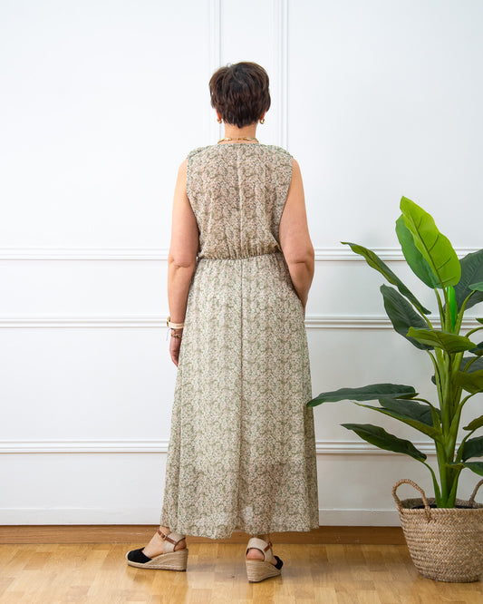 VESTIDO MINI FLORES KAKI