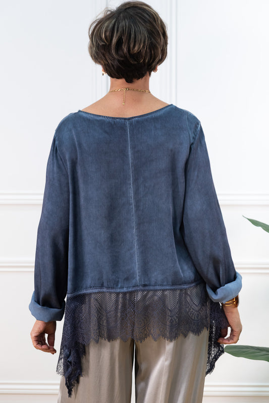 GUIPURE BLOUSE – DENIM BLUE