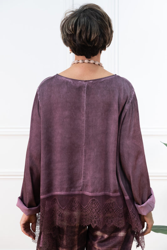 GUIPURE BLOUSE – AUBERGINE