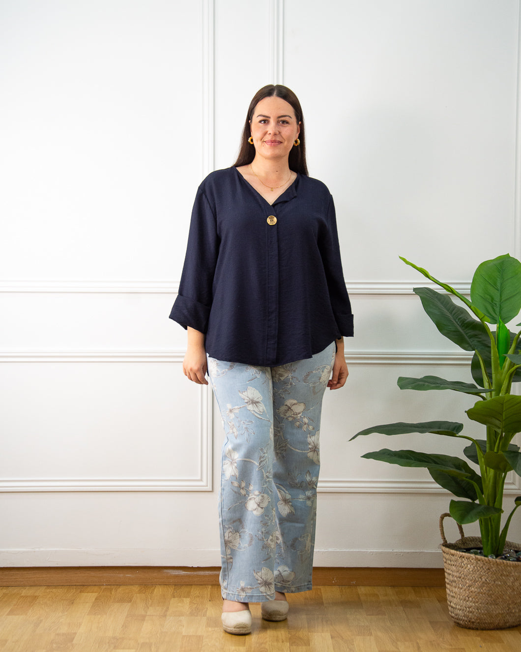 BLUSA BOTÓN AZUL MARINO