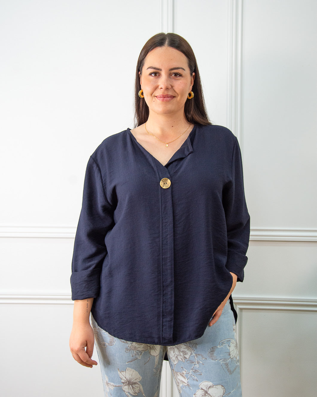 BLUSA BOTÓN AZUL MARINO