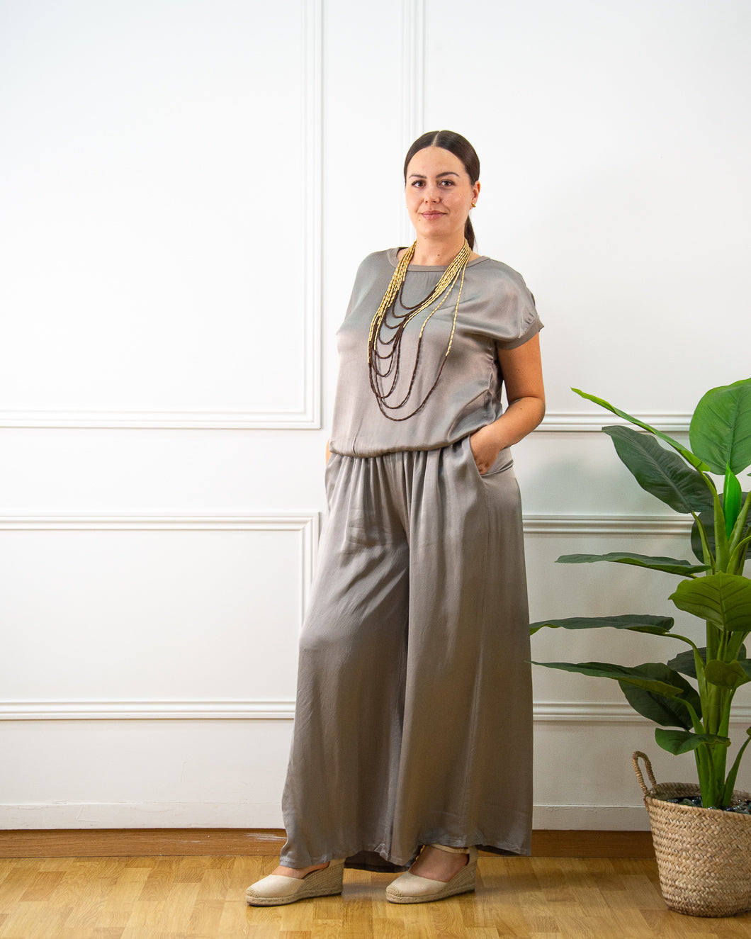PANTALÓN RASO PALAZZO TAUPE