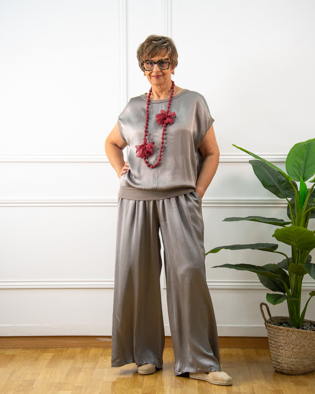 PANTALÓN RASO PALAZZO TAUPE
