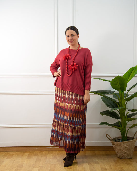 FALDA BOHO GRANATE