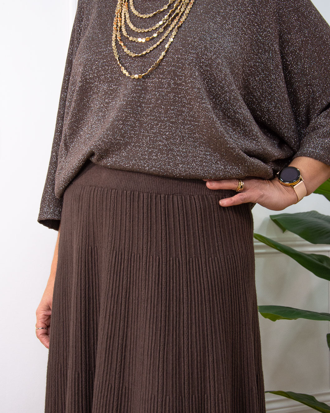 FALDA PUNTO OVER MARRÓN