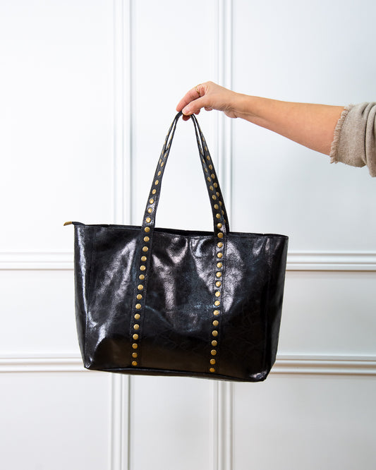 BOLSO SHOPPER BRILLO NEGRO