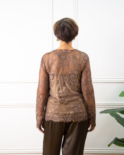 CAMISETA ENCAJE MARRÓN