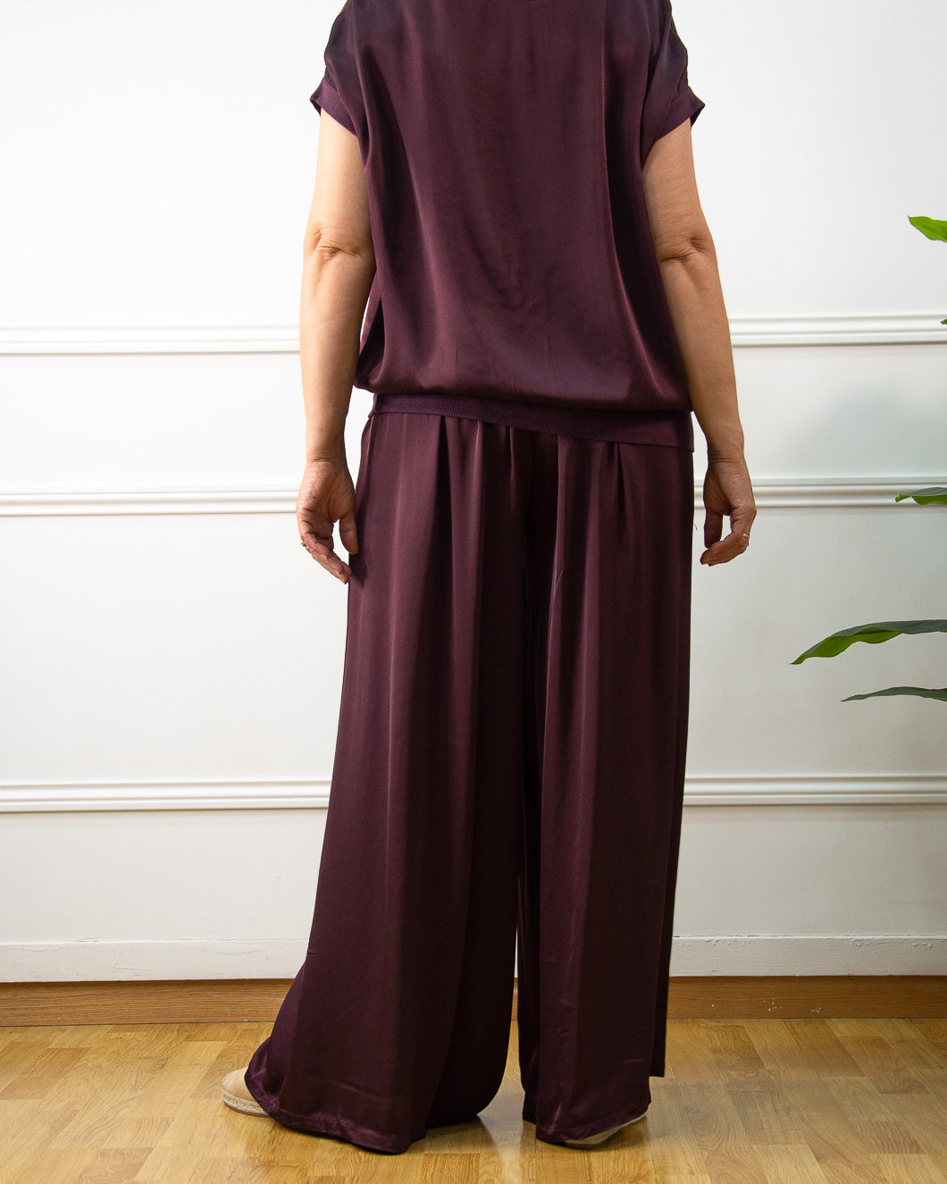 PANTALÓN RASO PALAZZO BERENJENA