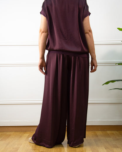 PANTALÓN RASO PALAZZO BERENJENA