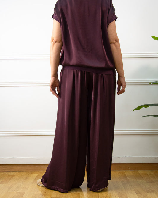 PANTALÓN RASO PALAZZO BERENJENA
