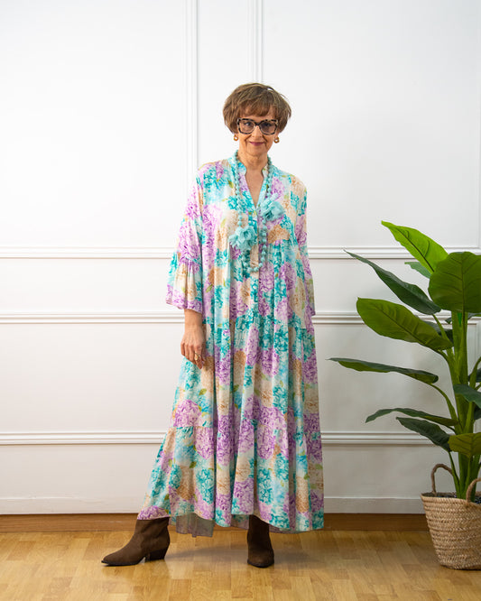 VESTIDO JARDÍN TURQUESA