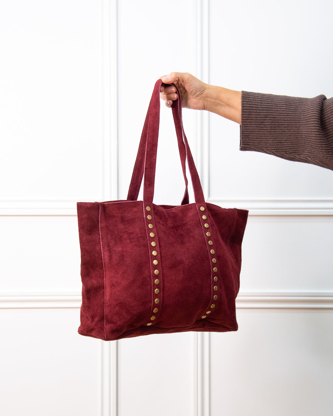 BOLSO SHOPPER TACHAS GRANATE