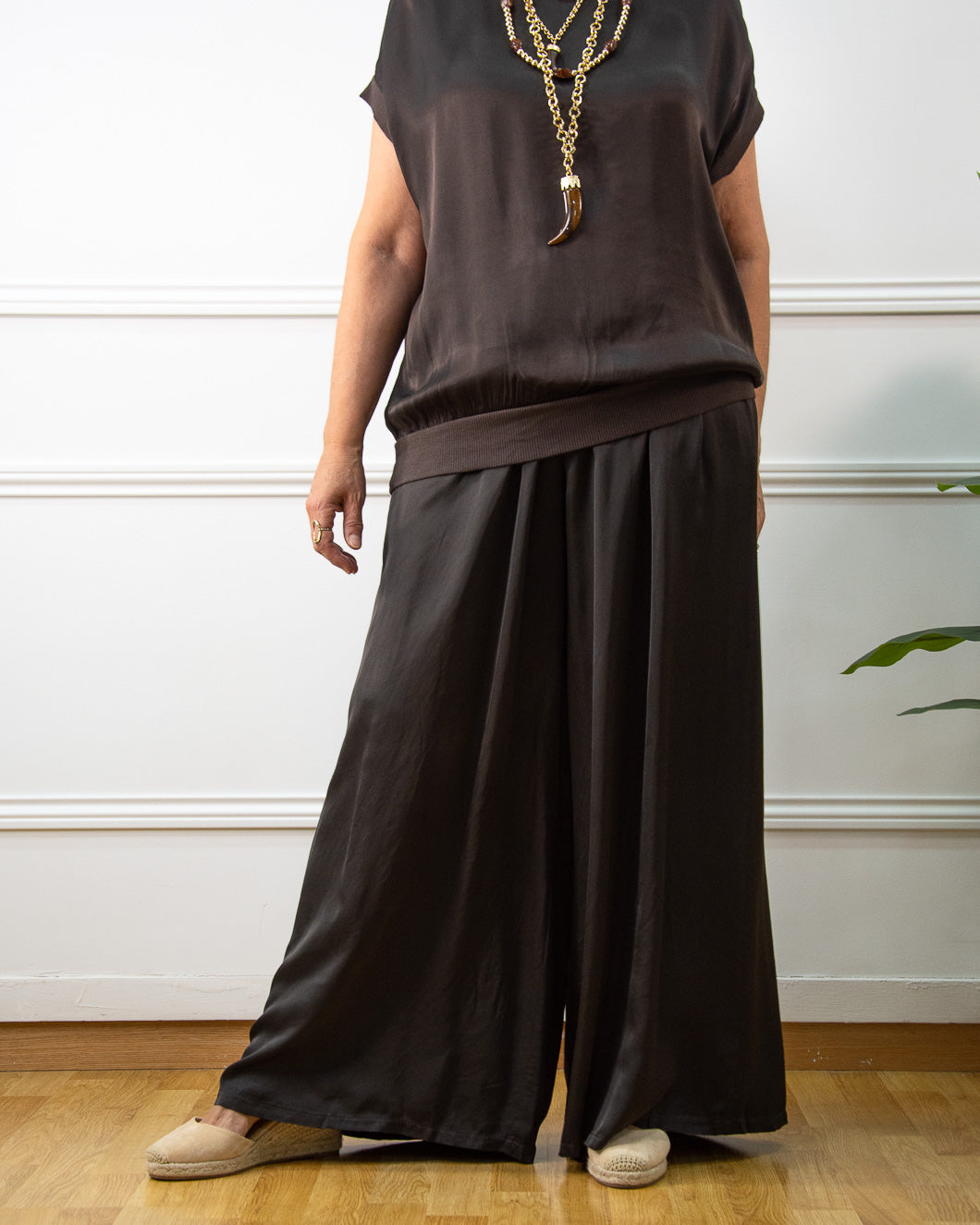 PANTALÓN RASO PALAZZO MARRÓN