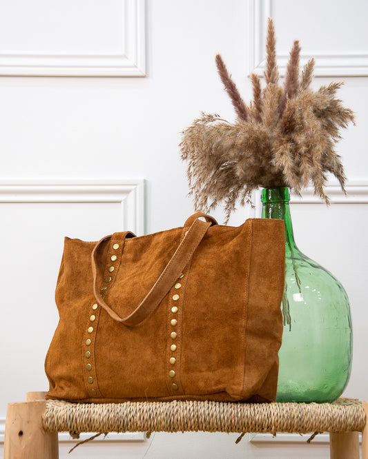 BOLSO SHOPPER TACHAS CUERO