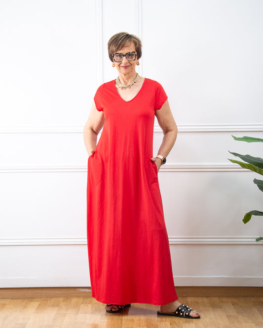 VESTIDO VENEZIA PICO ROJO