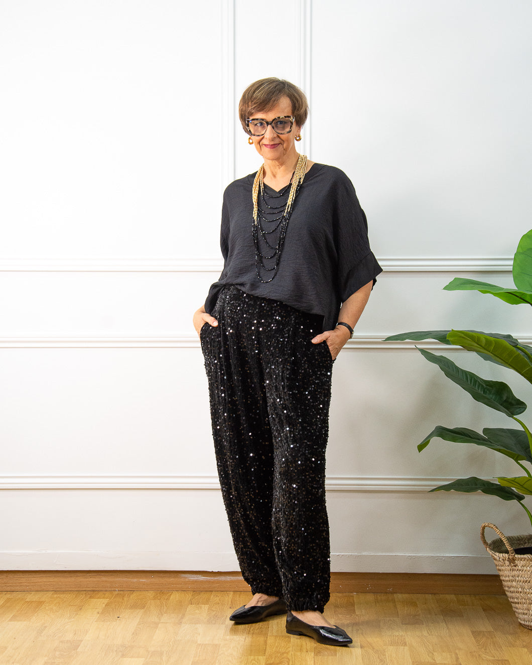 BOMBACHO LENTEJUELAS NEGRO