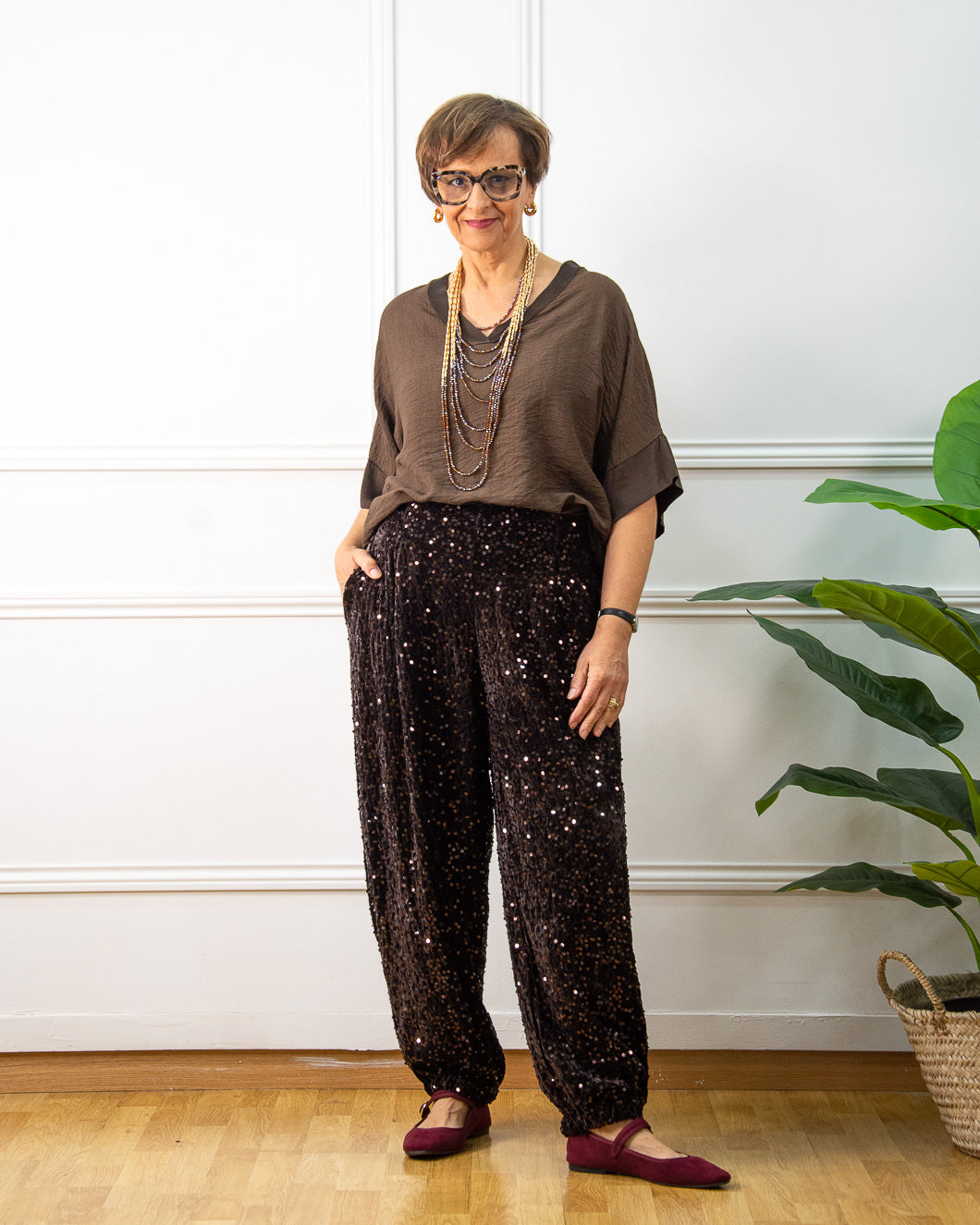 BOMBACHO LENTEJUELAS MARRÓN