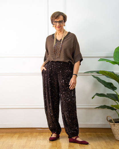 BOMBACHO LENTEJUELAS MARRÓN