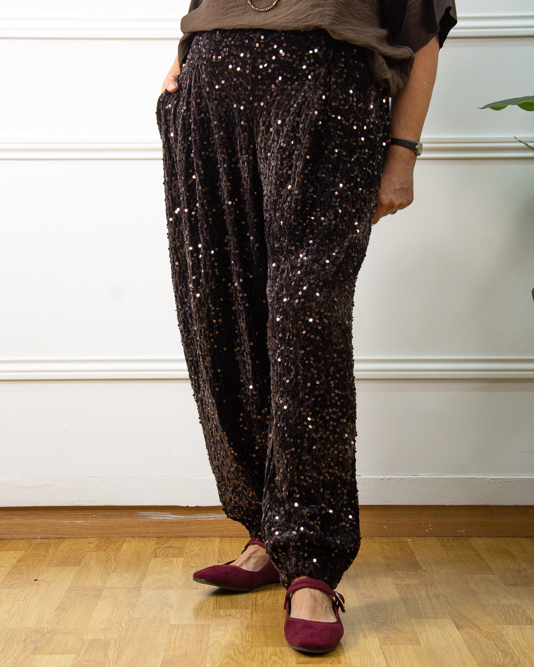 BOMBACHO LENTEJUELAS MARRÓN