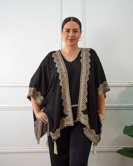 KIMONO BORDADO CORTO NEGRO