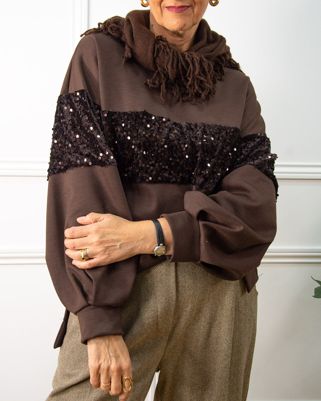 CAMISETA LENTEJUELAS MARRÓN