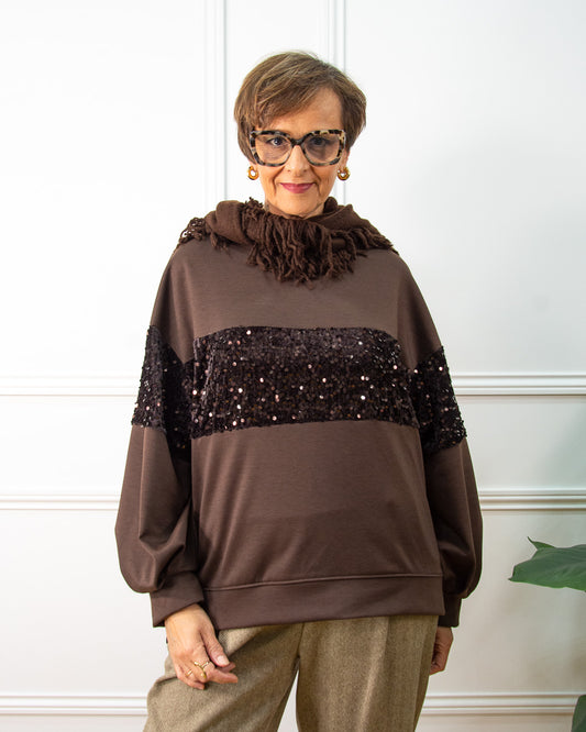 CAMISETA LENTEJUELAS MARRÓN