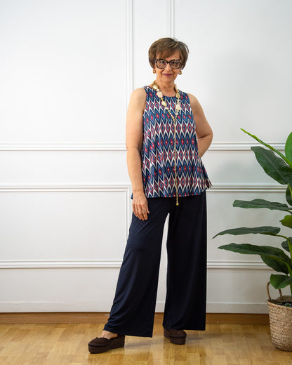 BLUSA ROMBITOS  AZUL MARINO
