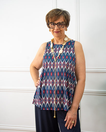 BLUSA ROMBITOS  AZUL MARINO