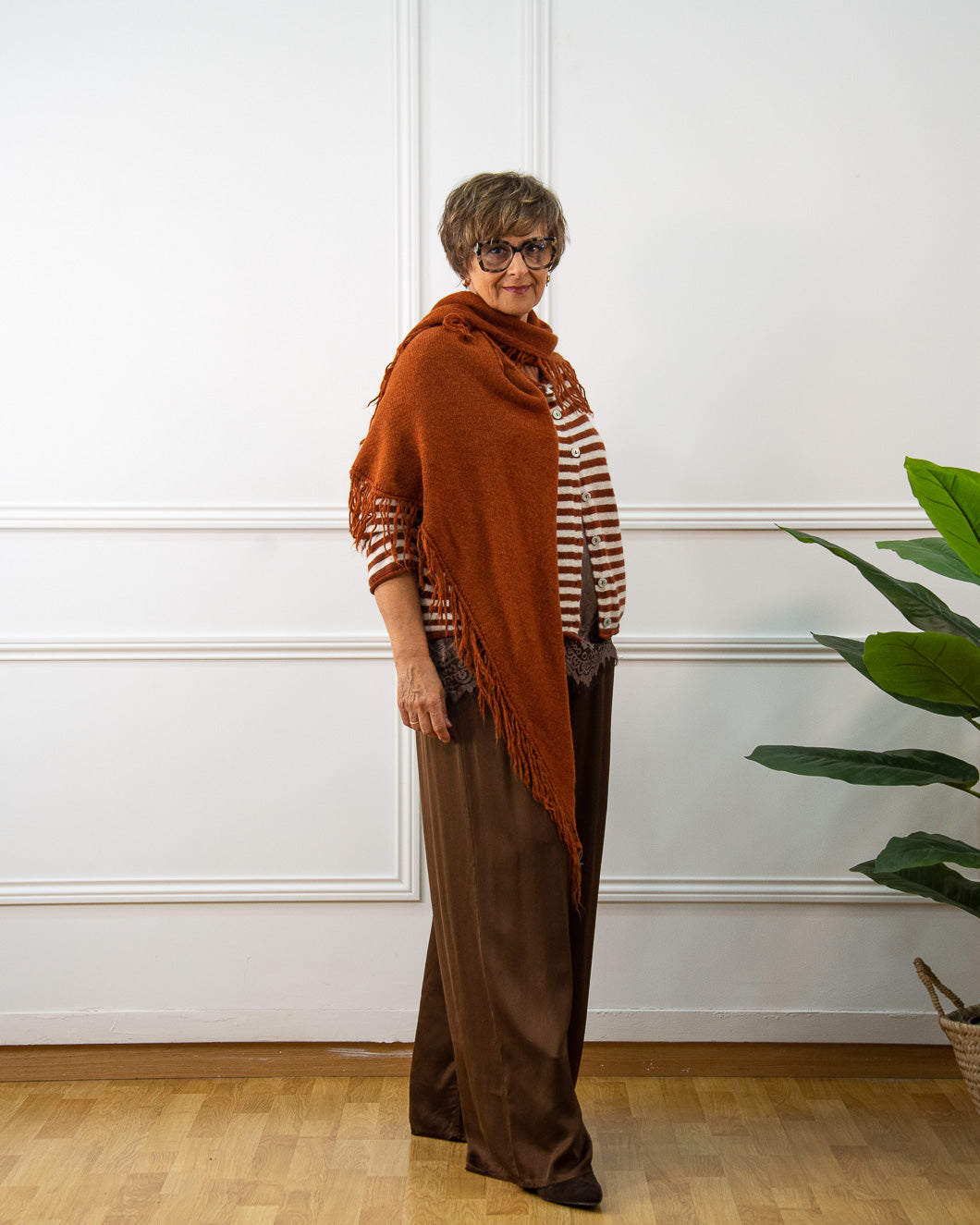 PONCHO FLECOS TEJA