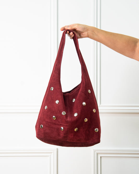 BOLSO GÓNDOLA TACHAS GRANATE