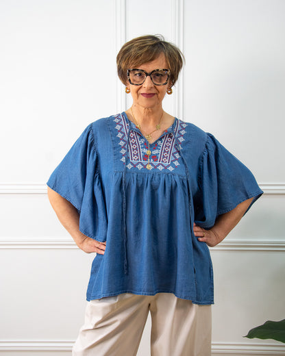 BLUSA TENCEL BORDADA