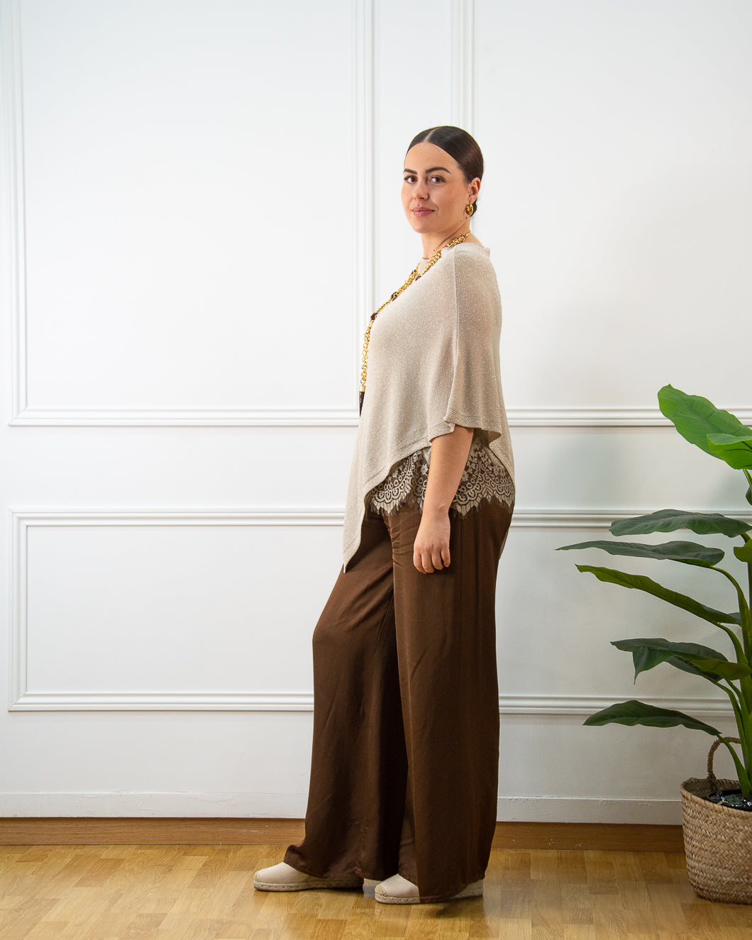 PONCHO BRILLO BEIGE
