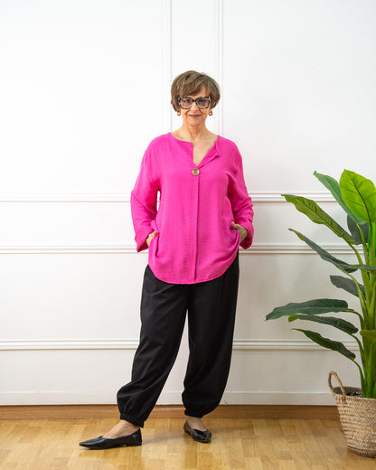 BLUSA BOTÓN FUCSIA