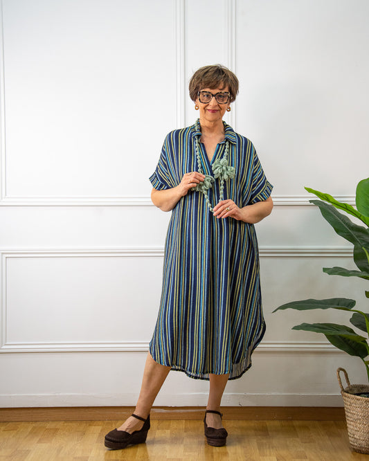 VESTIDO CAMISERO RAYAS AZUL