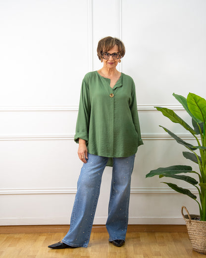 BLUSA BOTÓN VERDE KAKI