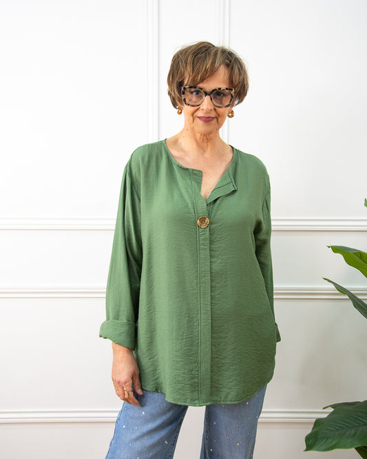 BLUSA BOTÓN VERDE KAKI