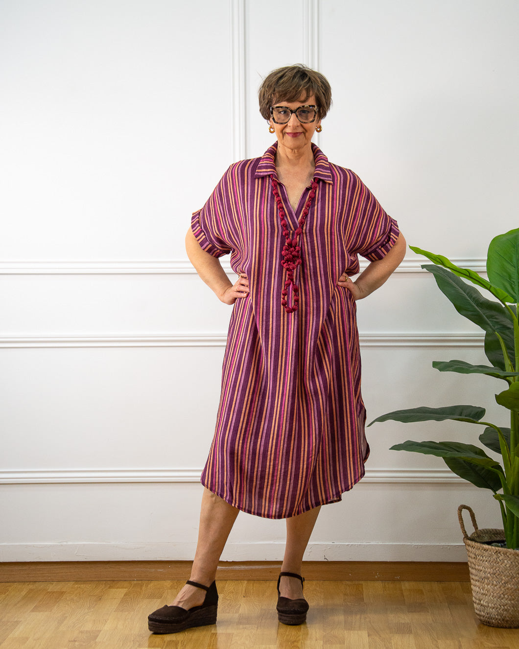 VESTIDO CAMISERO RAYAS BERENJENA