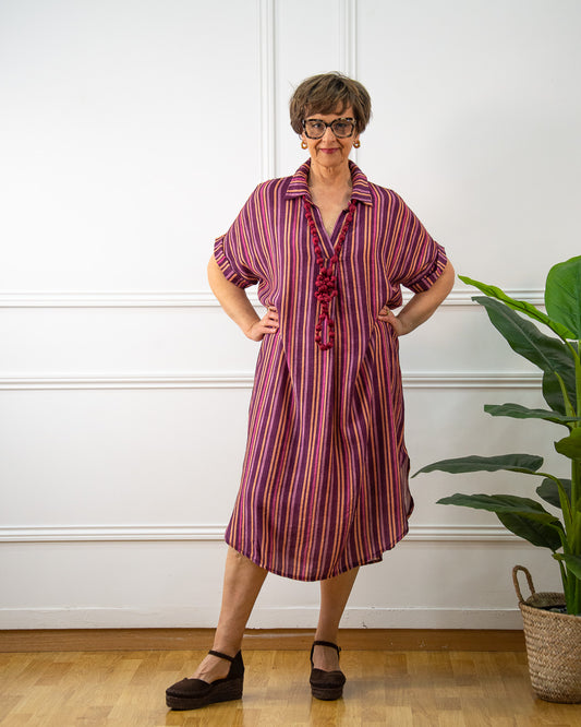 VESTIDO CAMISERO RAYAS BERENJENA